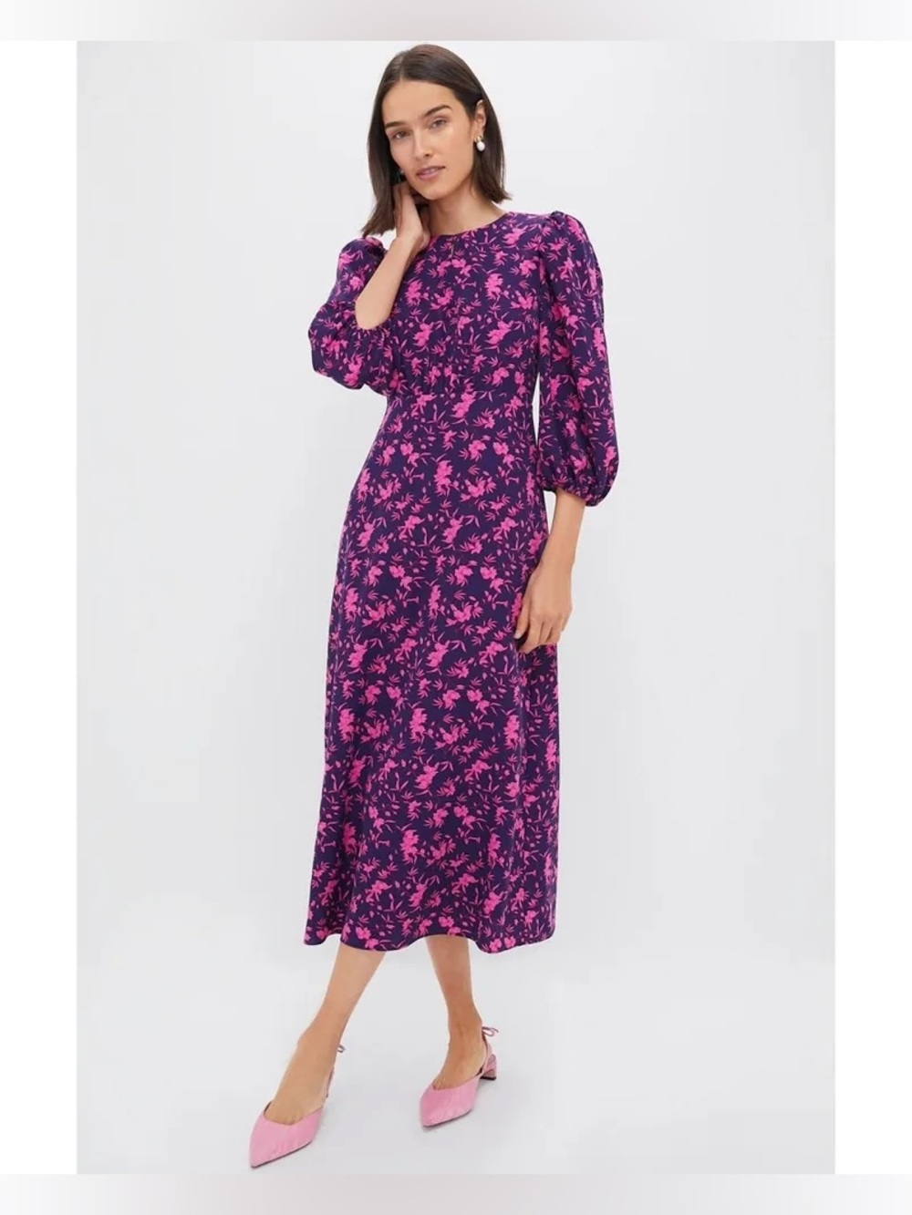 HYACINTH HOUSE Navy & Fuchsia Floral Norma Maxi Dress Size M NWT